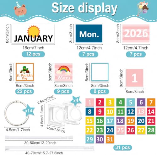 96 Cards Classroom Bulletin Board Decorations Set for Teachers,Flip Calendar with Holder for Classroom,Adjustable Calendar,Preschool Elementary Home Decor Supplies（Rainbow） - style: Rainbow