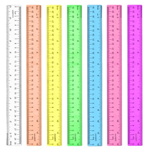 12 Inch Plastic Rulers, Color Clear Rulers for Kids, School, Office, 7PCS - size: 12 Inches