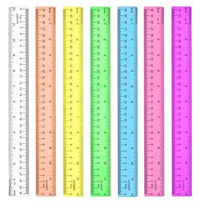 12 Inch Plastic Rulers, Color Clear Rulers for Kids, School, Office, 7PCS - size: 12 Inches