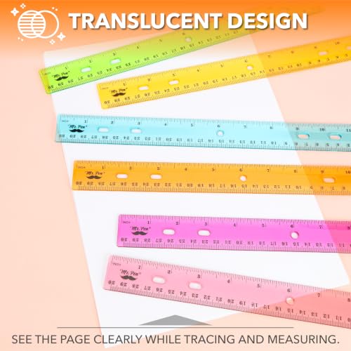 Mr. Pen- Transparent Rulers with Holes for Three-Ring Binders, 12", 6 Pack