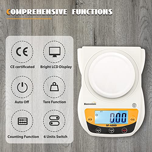 Bonvoisin Digital Lab Scale 600g x 0.01g Precision Electronic Scale LCD Display Analytical Balance Jewelry Scale Scientific Scale 0.01g Accuracy - color: White