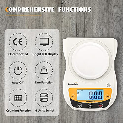 Bonvoisin Digital Lab Scale 600g x 0.01g Precision Electronic Scale LCD Display Analytical Balance Jewelry Scale Scientific Scale 0.01g Accuracy - color: White