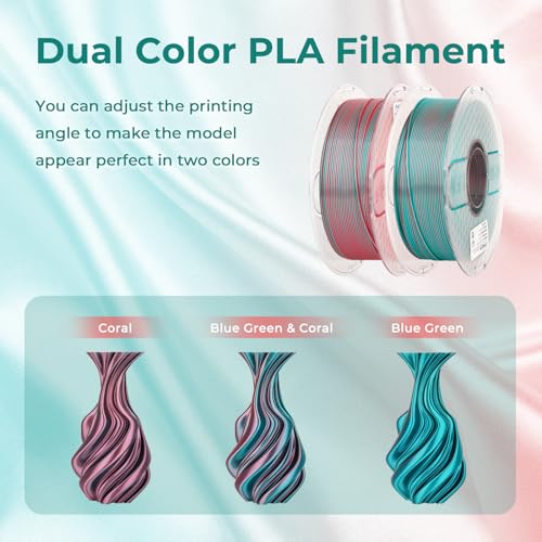 AMOLEN Silk PLA 3D Printer Filament, Dual Color Blue Green & Silk Coral PLA 1.75mm, Shiny Color Change Filament 3D Printing PLA Filament for Most FDM 3D Printer, 1kg Spool(2.2lbs) - color: Blue Green/Coral