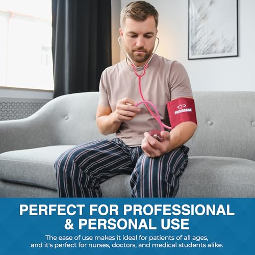 PrimaCare Medical DS-9197-PK Professional Classic Series Manual Adult Size Blood Pressure Kit, Emergency Bp kit with Stethoscope and Portable Nylon Case, Nylon Cuff, Pink - color: Pink