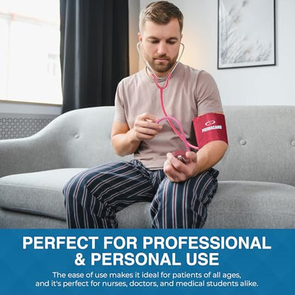 PrimaCare Medical DS-9197-PK Professional Classic Series Manual Adult Size Blood Pressure Kit, Emergency Bp kit with Stethoscope and Portable Nylon Case, Nylon Cuff, Pink - color: Pink