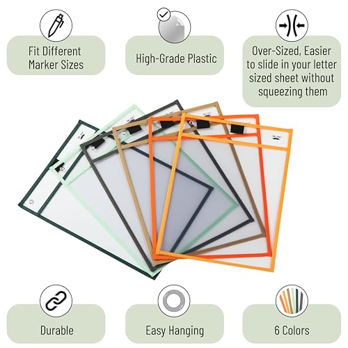Mr. Pen- Reusable Dry Erase Pocket Sleeves, 10" x 14", 12 Pack, Colorful - color: Autumn, size: 12 Pack