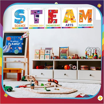 Sproutbrite 5 Pack 12”x16” Classroom Posters Décor STEAM Display Posters for Classroom School Decorations Wall Chart for Elementary, Middle School and High School - Science, Technology, Engineering, Arts and Mathematics - Encourages Critical Thinking - co