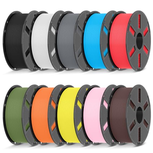 JAYO PLA 3D Printer Filament 1.75mm Bundle, 1.1kg, 10-Pack - color: Black + White + Gray + Cyan + Cherry Red + Olive Green + Sunshine Orange + Yellow + Sakura Pink + Chocolate