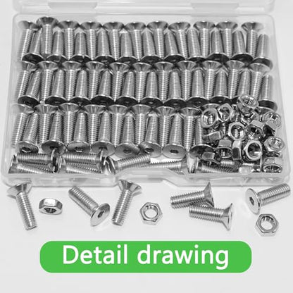 130Pcs M5x16mm Stainless Steel Flat Head Socket Cap Screws, Full Thread Allen Drive Countersunk Bolts, Bright Finish, Ideal for DIY & Home Repair - size: M5x16