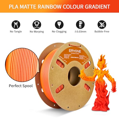 ERYONE Matte Gradient Rainbow 3D Printer PLA Filament 1.75 +/- 0.03mm, Matte Multicolor Filament PLA 1KG(2.2LBS) Spool, Maple Leaf (Red Yellow) - color: Matte Gradient Maple Leaf, size: 1KG