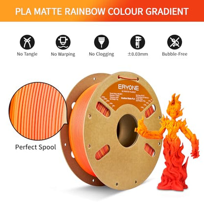 ERYONE Matte Gradient Rainbow 3D Printer PLA Filament 1.75 +/- 0.03mm, Matte Multicolor Filament PLA 1KG(2.2LBS) Spool, Maple Leaf (Red Yellow) - color: Matte Gradient Maple Leaf, size: 1KG