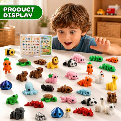 37 PCS Mini 3D Printed Animals, Articulated Animal Figurines, Flexible Fidget Toys, Desk Pets, Classroom Rewards, Party Favors & Goodie Bag Stuffers - color: Green