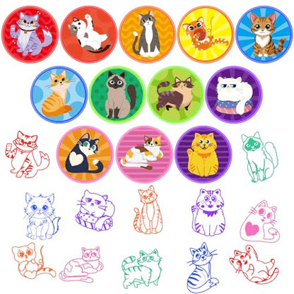 Cinrobiye 24 Pcs Cat Stampers Party Favor Set, Cute Kitty Stamps for Kids Birthday Party, Classroom Rewards, Carnival Prizes, Goody Bag Fillers, Cat Lover Party Supplies - color: Cat