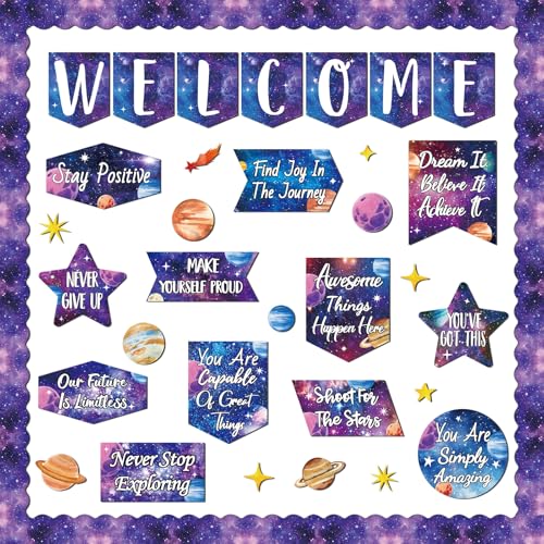 gisgfim Outer Space Welcome Bulletin Board Decorations Motivational Classroom Decor Space Theme Inspirational Quotes Cutouts Galaxy Bulletin Board Border for School Classroom Wall Decor - style: Outer Space