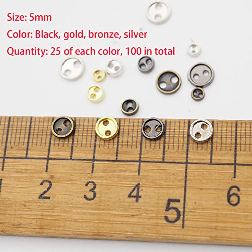 Youmeizer Wiosny 100Pcs 4 Colors Mini Metal Buttons 5mm(13/64inch) 2 Hole Mini Metal Round Buttons DIY Hand Sewing AIDS Doll Clothes (4 Colors Mixed, 5mm(13/64inch)) - size: 5mm( 13/64inch)