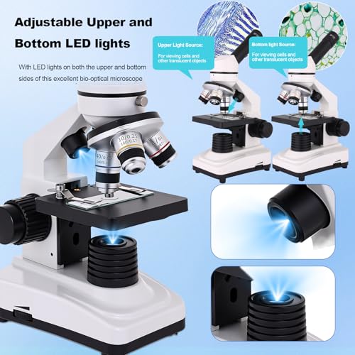 Microscope for Adults & Kids, 40X-2500X High-Power Compound Microscope for Students, School Lab & Home Schooling,Equiped with Slides Set & Phone Holder (Black and White) - color: black and white
