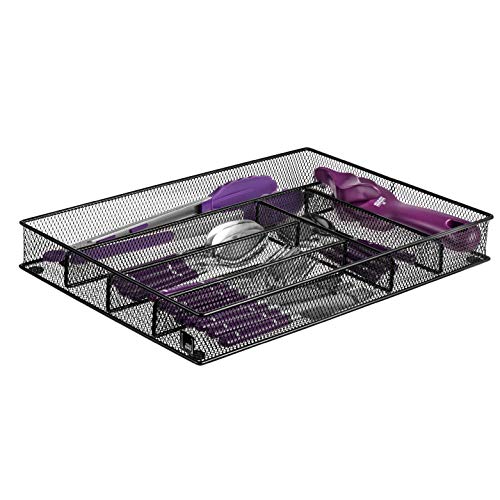 Mindspace Cutlery Tray, 6 Compartments | Kitchen Utensil Silverware Tray | Flatware Drawer Organizer | The Mesh Collection, Black - color: Black