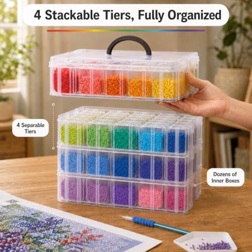 4-Tier Stackable Bead Organizer, 112 Grids Craft Storage Box - color: 4-Tire Bead Organizer