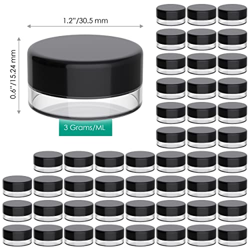 Sample Jars with Lids, Empty Dab Containers, Wax, 3 Gram, 50 PK - color: Black, size: 50 Pack
