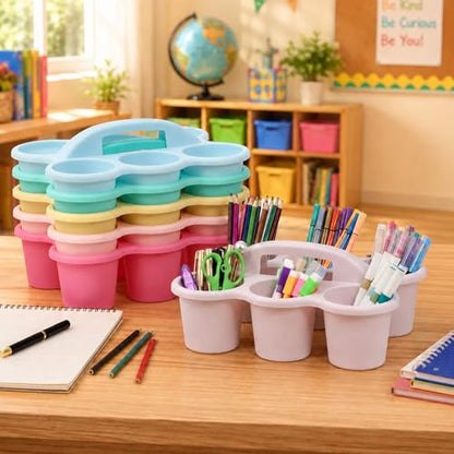 6 Pack Classroom Caddy With Handle, Pink Purple - color: Pink Purple