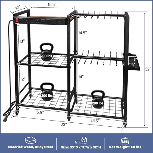 TC-HOMENY Power Tool Organizer Cart with Charging Power Strip, 28 Drill Tool Garage large Storage Racks with Wheels, Heavy Duty Tools Organizer Station, Festive Gifts for Men Dads