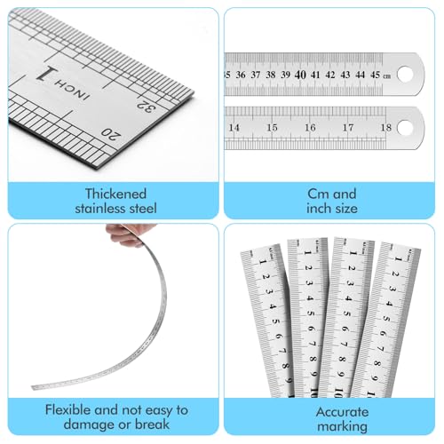 EBOOT 8 Pack 18inch Metal Rulers, Imperial Metric - size: 18inch
