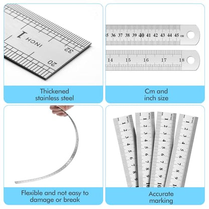 EBOOT 8 Pack 18inch Metal Rulers, Imperial Metric - size: 18inch