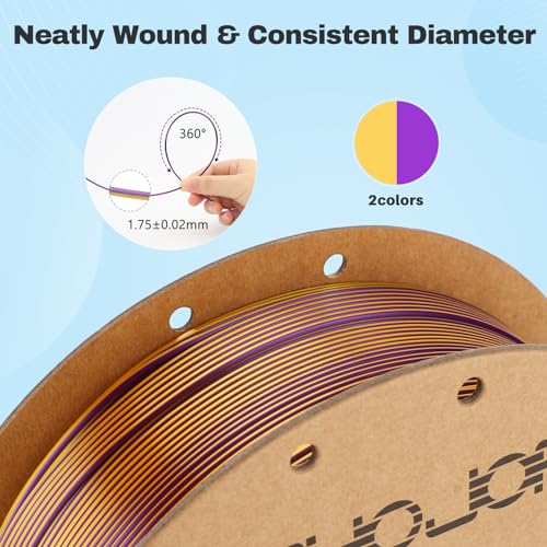 3DHoJor Silk PLA Filament 1.75mm Purple Gold Dual Color PLA 3D Printer Filament 2 in 1 Coextrusion 1KG Spool(2.2lbs) 3D Printing Filament Dimensional Accuracy +/- 0.03mm Fits for Most FDM 3D Printers - color: Purple Gold
