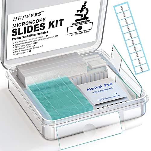 Depression Concave Microscope Slides Kit, 50 Pcs Pre-Cleaned Microscope Slides and 100 Pcs Square Coverslips Cover Glass for Monocular Binocular Trinocular Microscopes (Single Concave Slides)