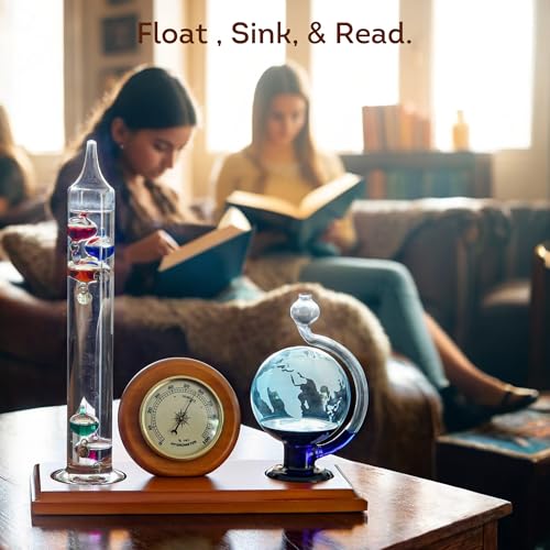 Lily's Home Analog Weather Station with Galileo Thermometer, Glass Barometer, and Analog Hygrometer, Ideal Gift for Friends and Family, Indoor & Outdoor Home Décor (10.5 in x 12 in) - style: Analog Weather Station