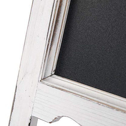 15 inch Mini Tabletop Wooden A-Frame Double-Sided Slate Chalkboard Sign Easel for Business (White) - color: White