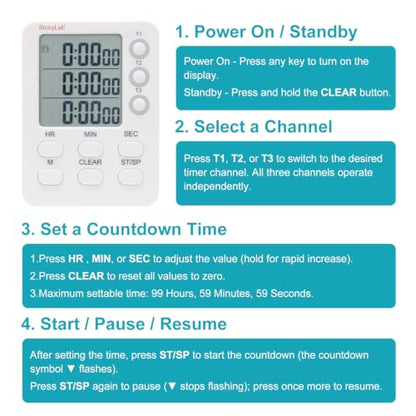 stonylab 3 Channel Digital Timer, Triple Independent Count Up and Count Down Timing with Silent Operation Function, for Laboratory Experiments