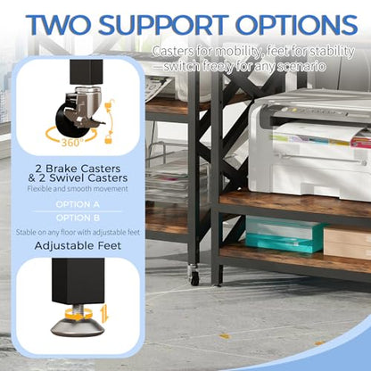 METYERRY 24"x23.6" Large Printer Stand with Power Outlet, 3 Tier Cart - color: Rustic Brown