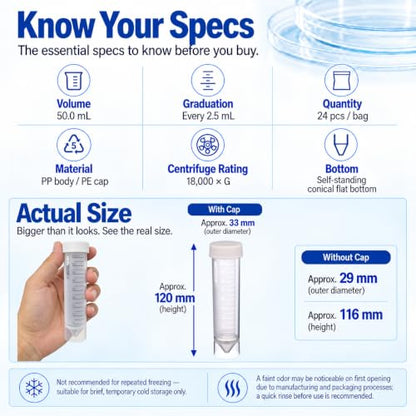 WATSON-BIO-LAB 1342-550S-min 50mL Self-Standing Centrifuge Tube, 24 Pcs - size: 50 mL / Self-Standing Bottom / 24pc