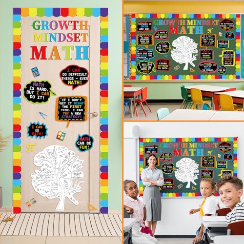 party greeting Math Growth Mindset Bulletin Board Set Maths Classroom Decoration Mathematics Paper Cutout Number Bulletin Board Border for Inspirational School Educational Wall Decor Teacher Supplies - style: Math Growth Mindset Bulletin Board