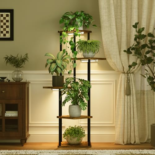 Bamworld Plant Stand Indoor with Grow Light 5 Tier Corner Plant Shelf - color: Brown Oak pro, size: 5 Tier