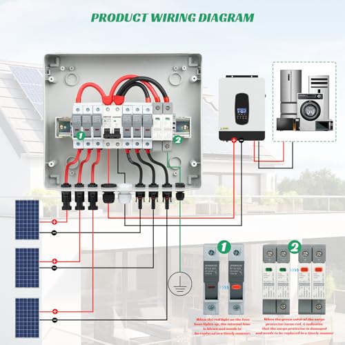 3 in 1 Out Solar Combiner Box,PV Combiner Box with 20A PV Fuse,DC 63A Circuit Breaker and Surge Protector,IP65 Solar Disconnect Switch Box for Indoor Outdoor Solar Panel System (3 in 1 Out 20A 500V) - size: 3 In 1 Out 20A 500V