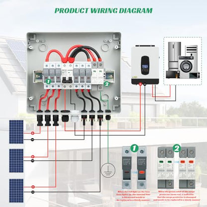 3 in 1 Out Solar Combiner Box,PV Combiner Box with 20A PV Fuse,DC 63A Circuit Breaker and Surge Protector,IP65 Solar Disconnect Switch Box for Indoor Outdoor Solar Panel System (3 in 1 Out 20A 500V) - size: 3 In 1 Out 20A 500V