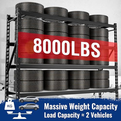 WORKPRO 8000LBS Storage Shelves, 77" Extra-Wide Garage Shelving, Heavy-Duty Metal Shelving Unit, Adjustable 4-Tier Garage Storage Rack for Warehouse, Basement,77" W X 24" D X 72" H, Black - size: 77" W X 24" D X 72" H