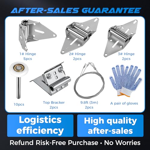 Romalon 2026 Upgraded Garage Door Hardware Kit - 10 Nylon Rollers, 9 Hinges, 2 Top Brackets, 2 x 118 Wire Ropes | Fits 7' Residential Garage Doors