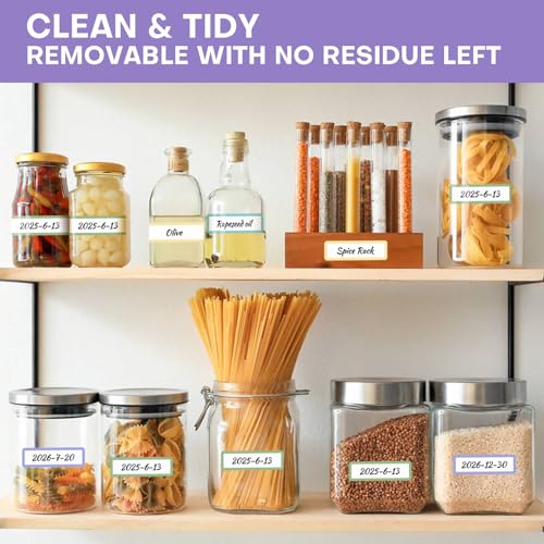 240 Removable Labels Waterproof for Jars & Freezer Containers - 1x3 Tear-Proof Stickers, 8 Colors Pearlescent Film, Residue-Free (-40°F~150°F)
