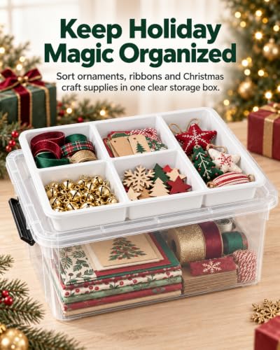 17 QT Clear craft storage box with Tray, storage bins for Art Supplies - color: Black
