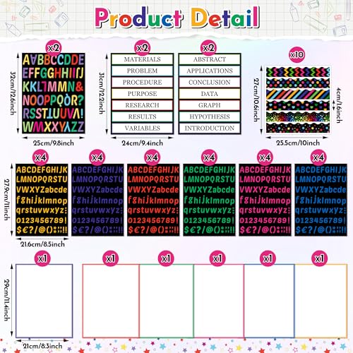 WATINC Science Fair Board Supplies, 96Pcs Self Adhesive Science Fair Project Set with 8 Letter Sticker 10 Presentation Subtitles, Bulletin Border Poster Decor for Classroom (Black) - color: Black