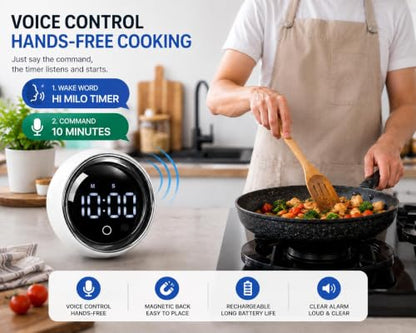 DLUCK Digital Rotating Magnetic Kitchen Timer with Voice Control