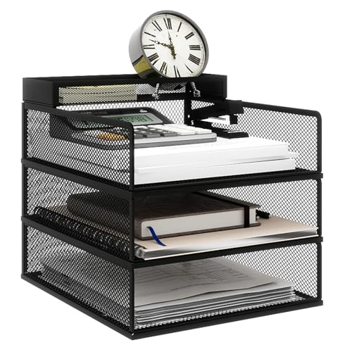 Natwind 3-Tier Stackable Metal Mesh Letter Paper Tray Organizer,Black - color: Black, size: 3 tier