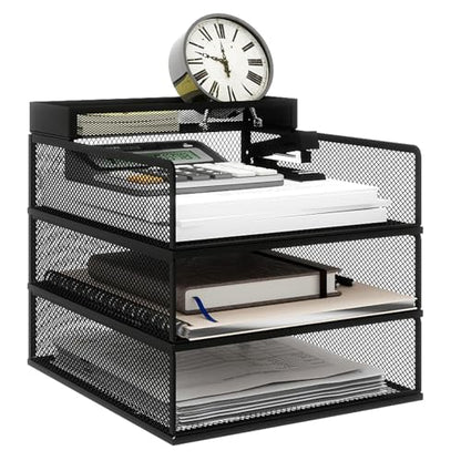 Natwind 3-Tier Stackable Metal Mesh Letter Paper Tray Organizer,Black - color: Black, size: 3 tier