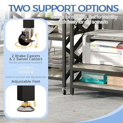 METYERRY 23.6"x23.6" Large Printer Stand with Power Outlet, 3 Tier Cart - color: Greige