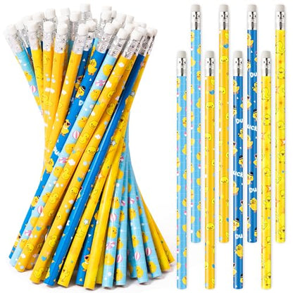 Xqumoi 60Pcs Ducks Pencils with Erasers - Cute Rubber Ducks Themed #2 HB Wooden Pencils in Bulk Birthday Party Favors Classroom Student Rewards Goodie Bag Fillers Stuffers Back to School Gift - style: Yellow Duck