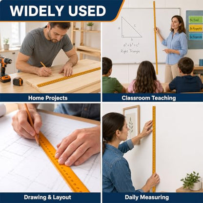 3Pcs 48 inch Yard Stick Wooden Ruler Yard Sticks Yellow Metric Ruler Straight Edge with Smooth Edges Rulers Bulk Double Sided Meter Sticks for Classroom Sewing Home Office Tailor Craft