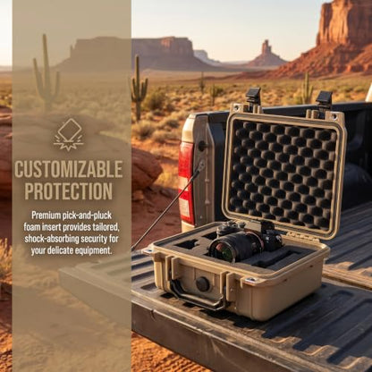 MEIJIA Portable All Weather IP67 Waterproof Protective Case,Hard Camera Case,Dry Case with Customizable Foam,Fit Use Of Drones,Camera,Equipments,10.62 x9.68x4.87inches - color: Desert Tan